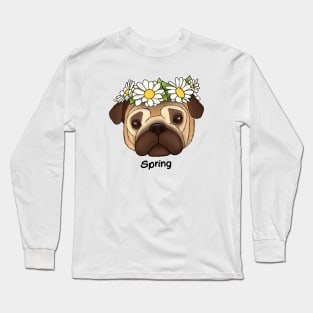 Cute pug with flower wreath on head Long Sleeve T-Shirt